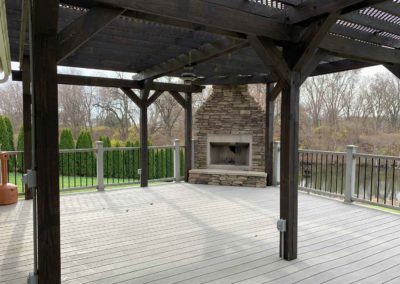 Brooder House deck with fireplace