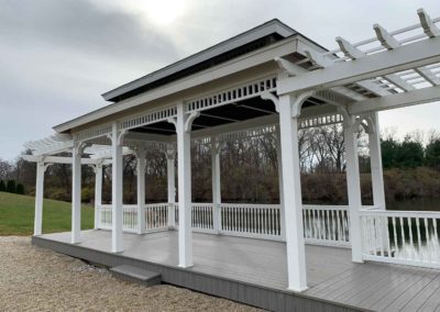 view of the front of the gazebo from a low camera angle