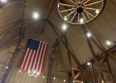 Large American flag in the Big Red Barn